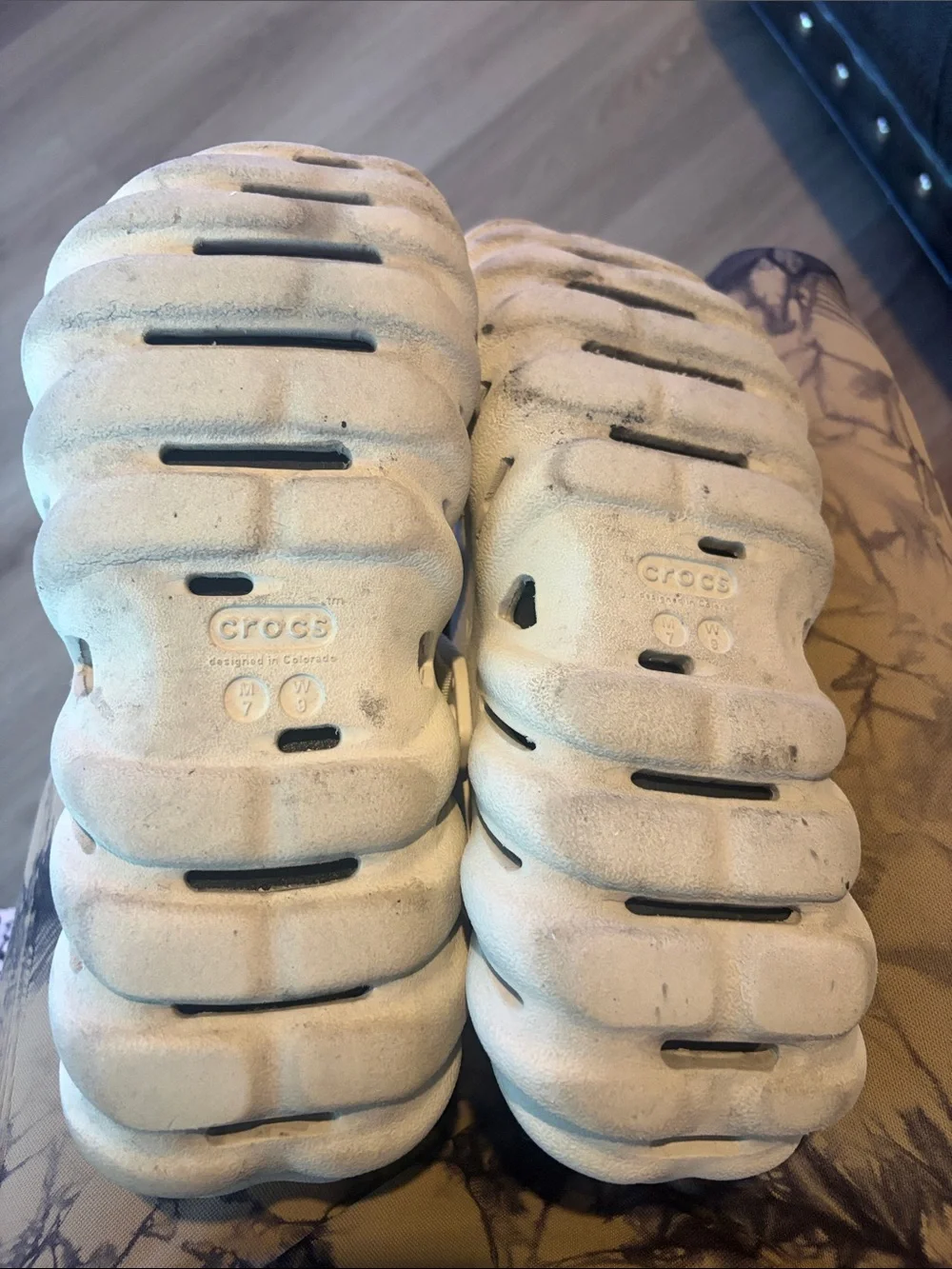 CROCS Cream Clogs with Black Accent Strap